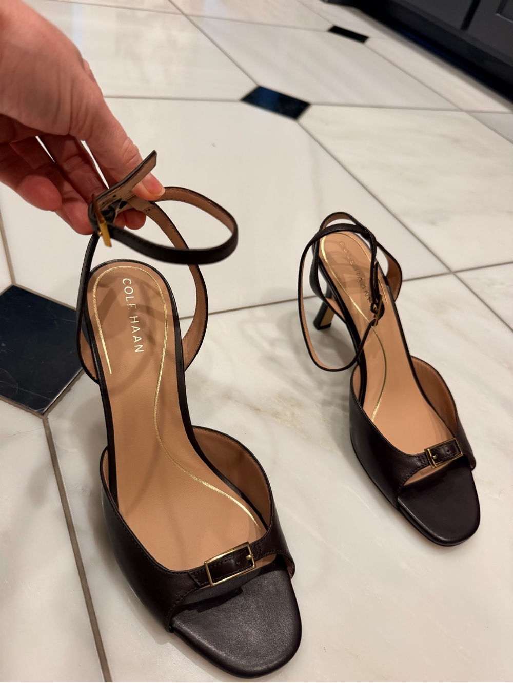 Cole Haan Women's Brown Leather Ankle-Strap Sandals